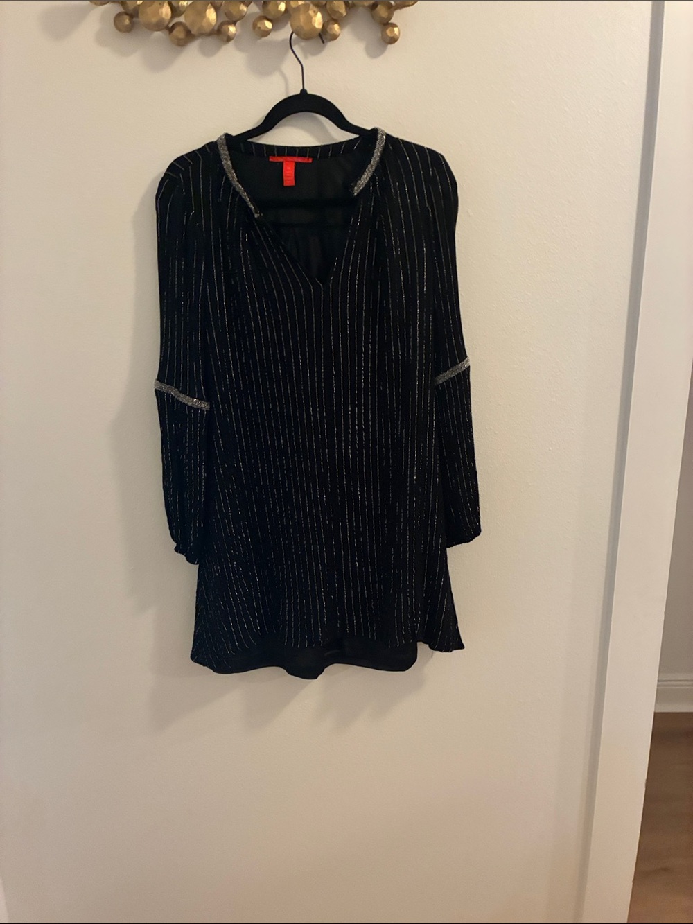 Chelsea & Violet Black Mini Dress with Silver Metallic Pinstripes